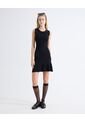 Vestido Punto Volante Fruncido  Para Mujer Negro Seven Seven de Seven Seven