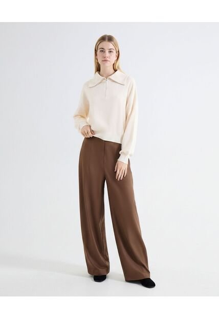 Pantalón Barrel Pretina Flexible  Para Mujer Café Seven Seven