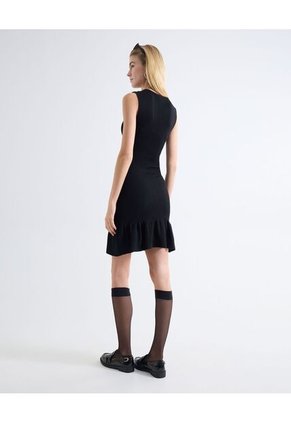 Vestido Punto Volante Fruncido Para Mujer Negro Seven Seven