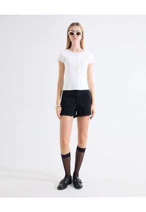 Camiseta Cuello Redondo Abotonada  Para Mujer Blanco Seven Seven