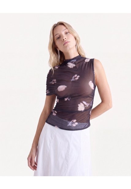 Blusa Ajustada Con Recogidos  Para Mujer Negro Seven Seven
