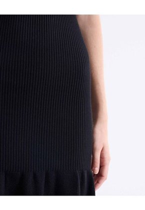 Vestido Punto Volante Fruncido Para Mujer Negro Seven Seven
