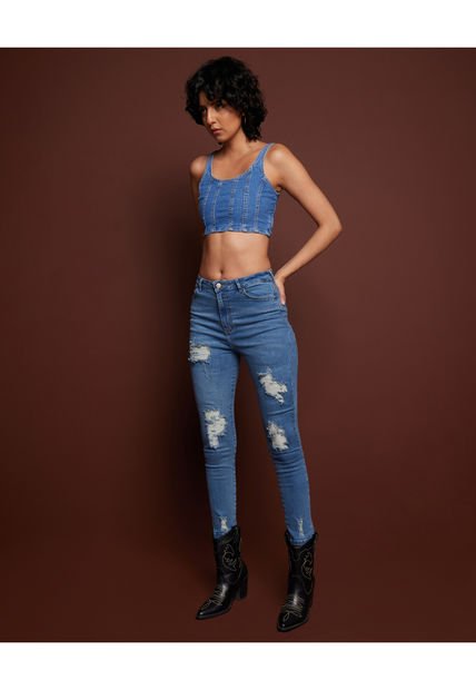 Jean Para Mujer Skinny Color Azul Medio Marca Seven Seven #28160693