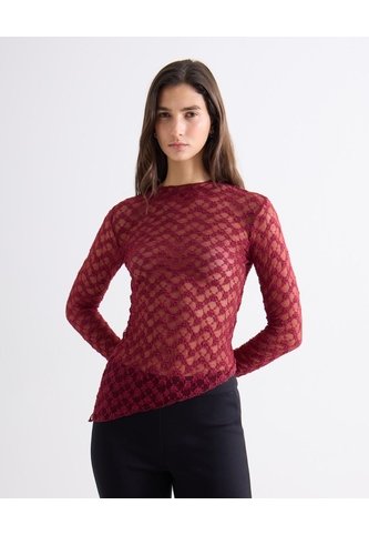 Camiseta Cuello Alto En Encaje Floral  Para Mujer Vino Seven Seven Seven Seven