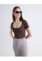 Top Tejido Escote Cuadrado Manga Corta  Para Mujer Café Seven Seven de Seven Seven