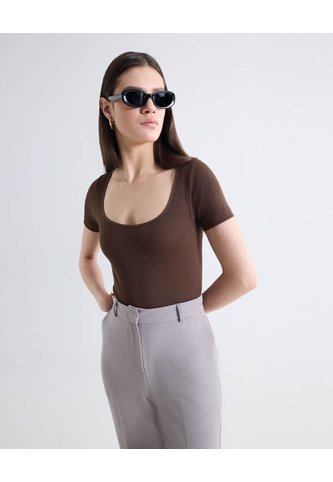 Top Tejido Escote Cuadrado Manga Corta  Para Mujer Café Seven Seven Seven Seven