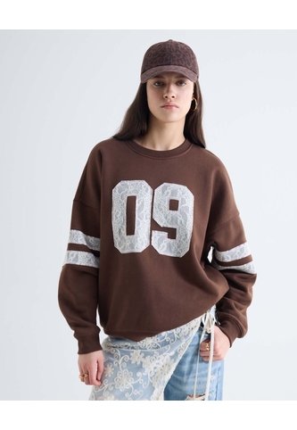 Buzo Varsity Con Aplique En Encaje  Para Mujer Café Seven Seven Seven Seven