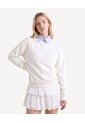 Buzo Hoodie Con Bordado Frontal  Para Mujer Crema Seven Seven de Seven Seven