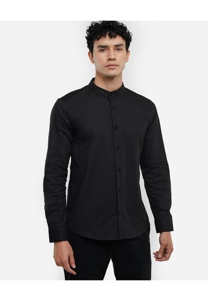 Camisa Para Hombre Manga Larga Cuello Neru Color Negro Marca Seven Seven #45011330