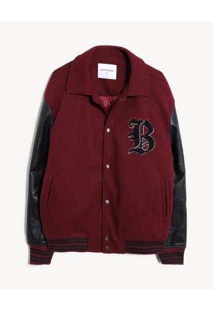 Chaqueta Bomber Bordada  Para Hombre Vino Seven Seven