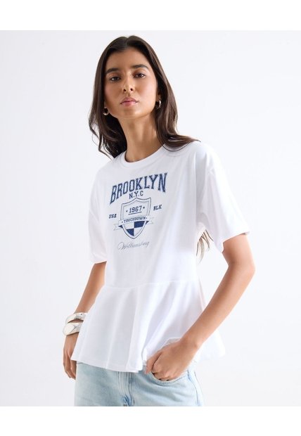 Camiseta Gráfico Brooklyn  Para Mujer Blanco Seven Seven
