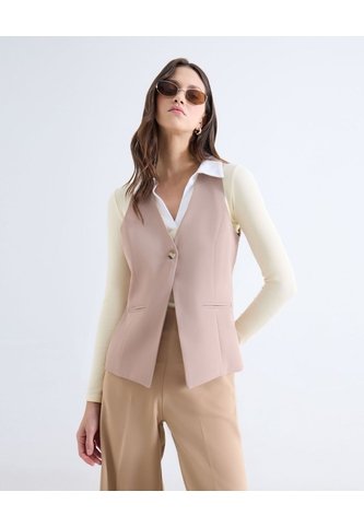 Chaleco Sastrero Con Escote En V  Para Mujer Beige Seven Seven Seven Seven