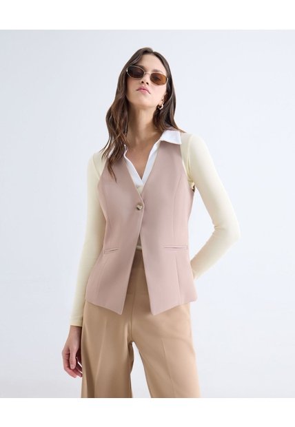 Chaleco Sastrero Con Escote En V  Para Mujer Beige Seven Seven