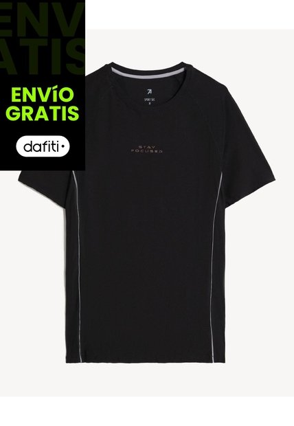 Camiseta Deportiva Texturizada  Para Hombre Negro Seven Seven