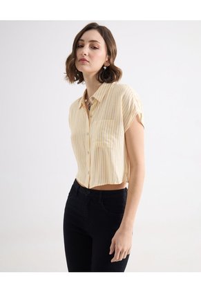 Blusa Camisera Crop Top  Para Mujer Beige Seven Seven