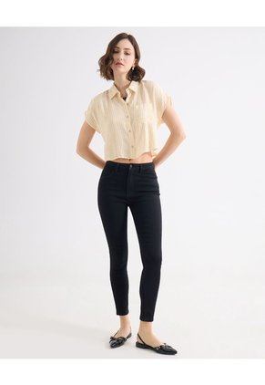 Blusa Camisera Crop Top  Para Mujer Beige Seven Seven