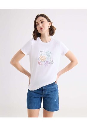 Camiseta Estampada Pancakes  Para Mujer Crudo Seven Seven