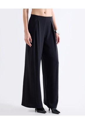 Pantalón Amplio Con Pinzas  Para Mujer Negro Seven Seven