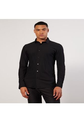 Camisa Cuello Gales  Para Hombre Negro Seven Seven Seven Seven