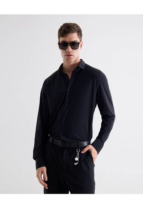 Camisa Cuello Gales  Para Hombre Negro Seven Seven