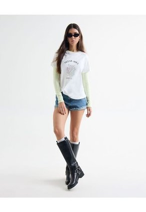 Camiseta Aplique Metalizado  Para Mujer Crudo Seven Seven