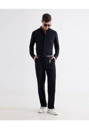 Camisa Cuello Gales  Para Hombre Negro Seven Seven