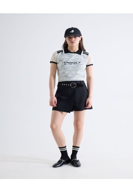 Falda Short Con Cinturón  Para Mujer Negro Seven Seven