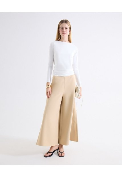 Pantalón Culotte Aberturas Laterales  Para Mujer Beige Seven Seven