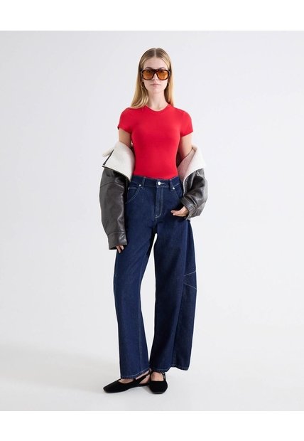 Jean Barrel Acabado Raw  Para Mujer Azul Seven Seven