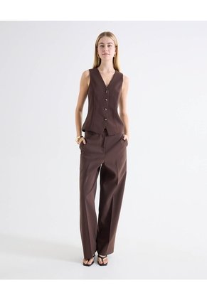Chaleco Sastrero Abotonadura Frontal  Para Mujer Café Seven Seven