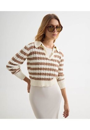 Saco Para Mujer Cuello Camisero Color Café Marca Seven Seven #28330671