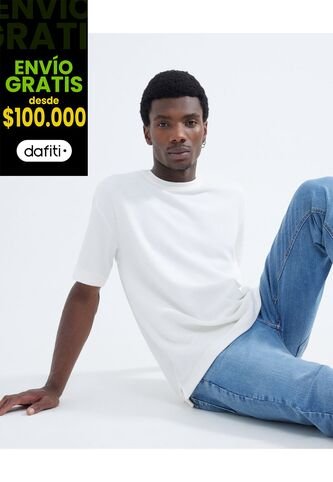 Camiseta Tejida Texturizada Oversize  Para Hombre Marfil Seven Seven Seven Seven