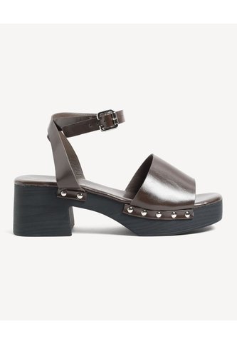 Sandalias De Tacón Con Tachas  Para Mujer Café Seven Seven Seven Seven