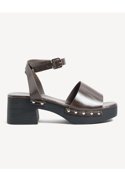 Sandalias De Tacón Con Tachas  Para Mujer Café Seven Seven