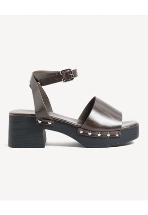 Sandalias De Tacón Con Tachas Para Mujer Café Seven Seven
