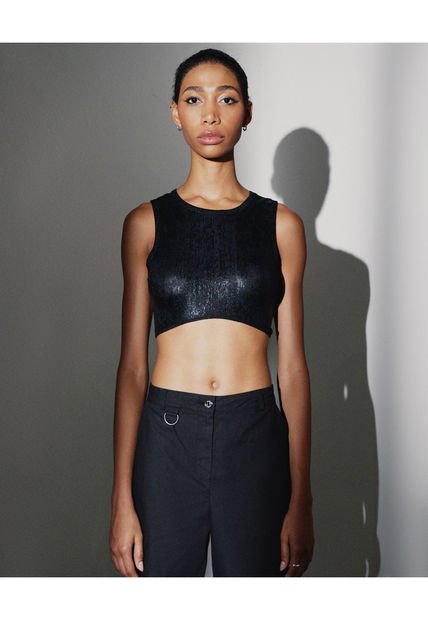 Crop Top Para Mujer Manga Sisa Color Negro Marca Seven Seven #28095858