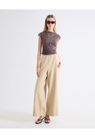 Pantalón Palazzo Bolsillos Diagonales  Para Mujer Beige Seven Seven Seven Seven