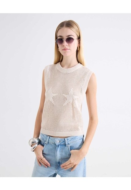 Chaleco Tricot Estrella Crochet  Para Mujer Blanco Seven Seven