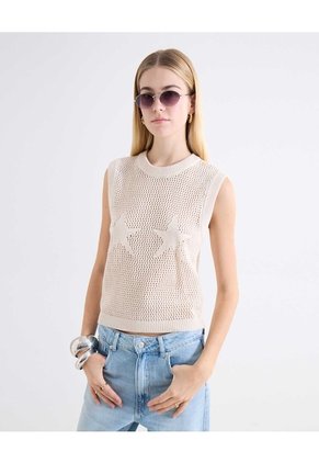 Chaleco Tricot Estrella Crochet Para Mujer Blanco Seven Seven