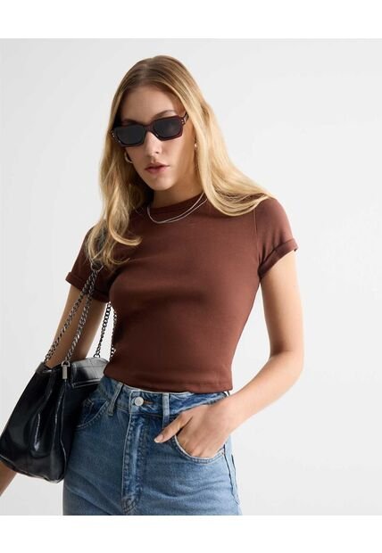 Camiseta Para Mujer Manga Corta Cuello Redondo Color Café Marca Seven Seven #28096431