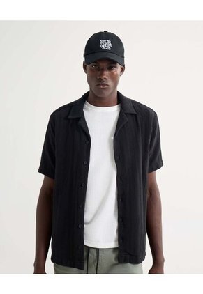 Camisa Resort Efecto Rústico  Para Hombre Negro Seven Seven