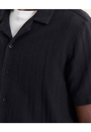 Camisa Resort Efecto Rústico  Para Hombre Negro Seven Seven