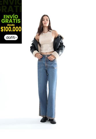 Jean Para Mujer Wide-Leg Color Azul Medio Marca Seven Seven #28160910 Seven Seven