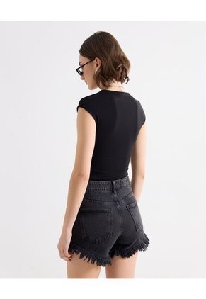 Camiseta Para Mujer Manga Corta Cuello V Color Negro Marca Seven Seven #28096512