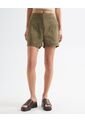 Short Tejido Plano Con Pinzas  Para Mujer Verde Seven Seven de Seven Seven