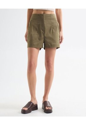 Short Tejido Plano Con Pinzas Para Mujer Verde Seven Seven