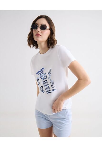 Camiseta Para Mujer Manga Corta Cuello Redondo Color Marfil Marca Seven Seven #28096539