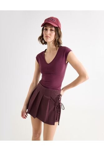 Camiseta Para Mujer Manga Corta Cuello V Color Vino Marca Seven Seven #28096511 Seven Seven