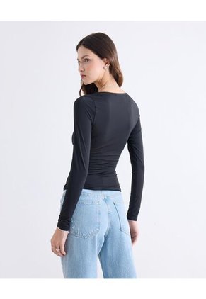 Camiseta Para Mujer Manga Larga Cuello V Color Negro Marca Seven Seven #28096479