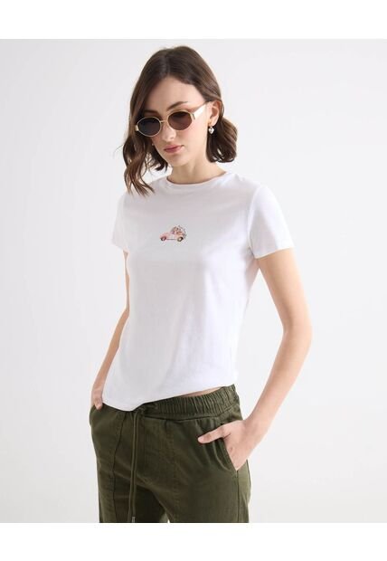 Camiseta Para Mujer Manga Corta Cuello Redondo Color Marfil Marca Seven Seven #28096553